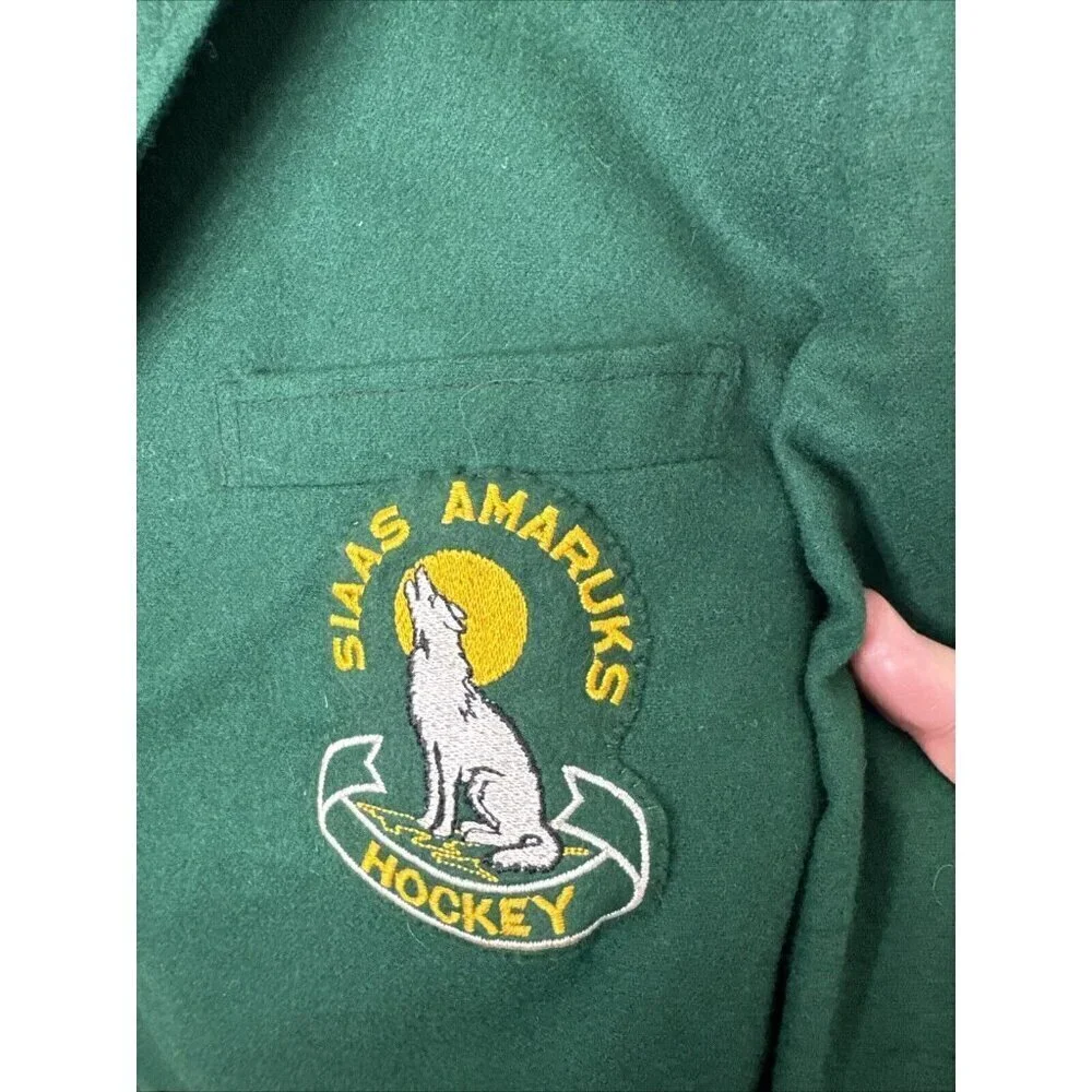 SIAAS‎ Amaruks Men 46 Vintage Green Hockey Blazer Sask Green Preppy Patch